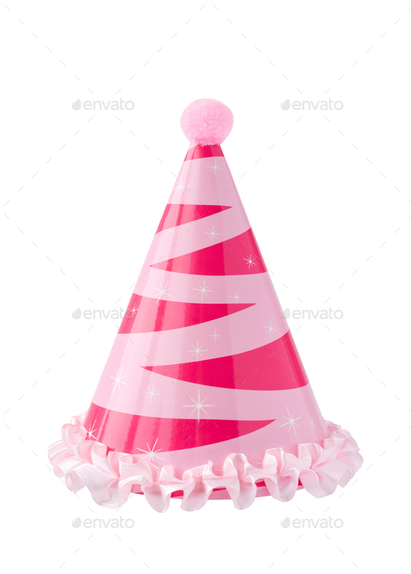 Pink birthday party hat isolated cutout Stock Photo by JulieAlexK